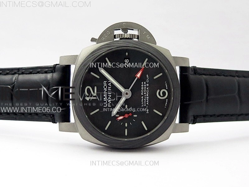PAM1096 W Luminor GMT 42mm Titanium VSF 1:1 Best Edition Black Dial on Black Leather Strap P.9011 Super Clone